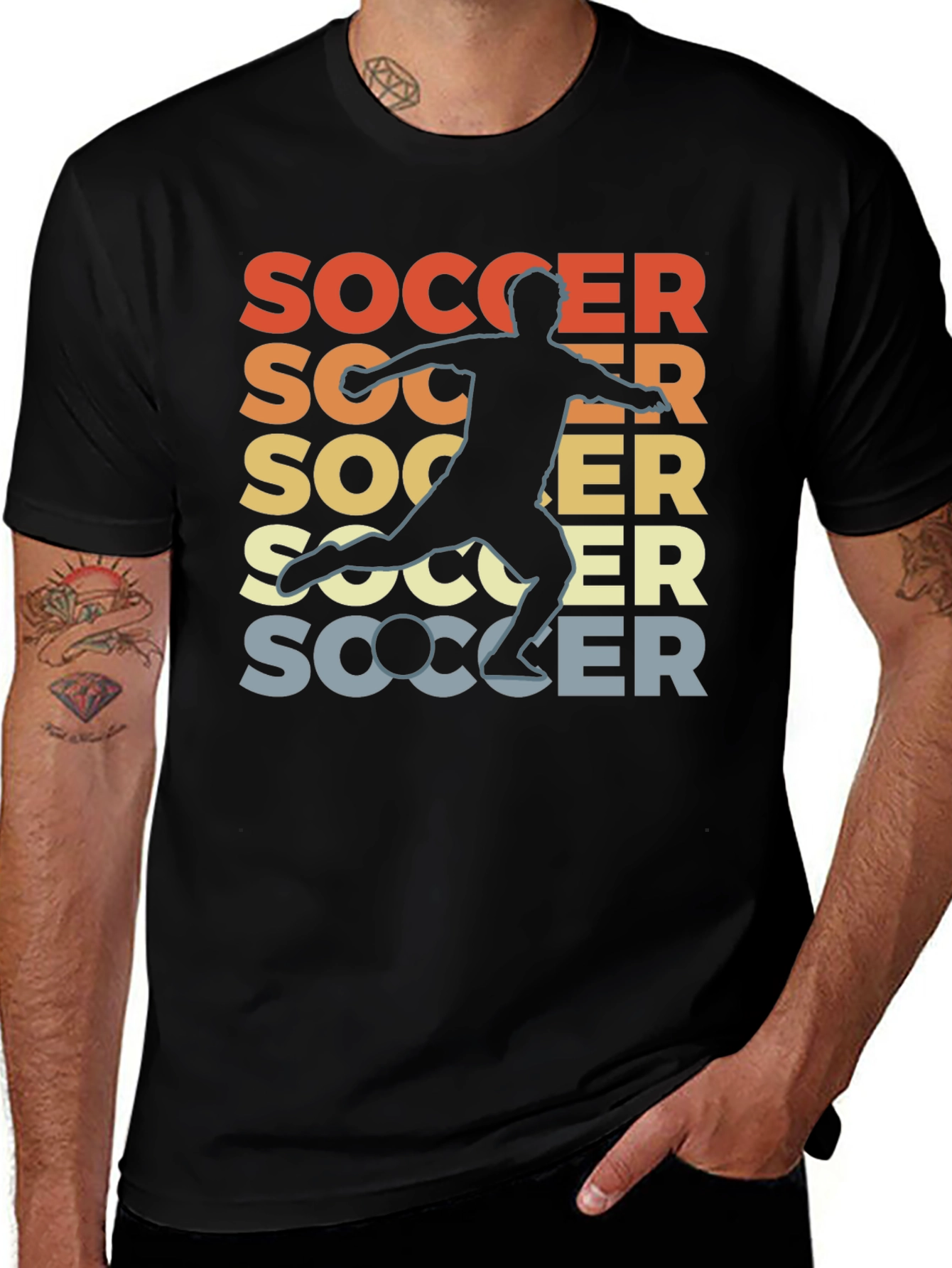 Retro Soccer Player Graphic Tee - Vintage Style Black T-Shirt