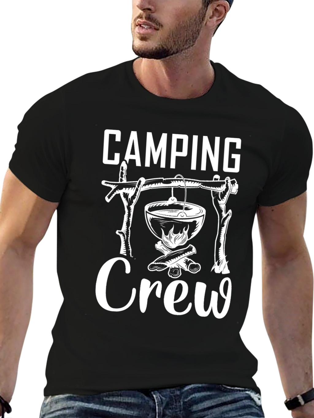 Camping Crew Black Graphic T-Shirt