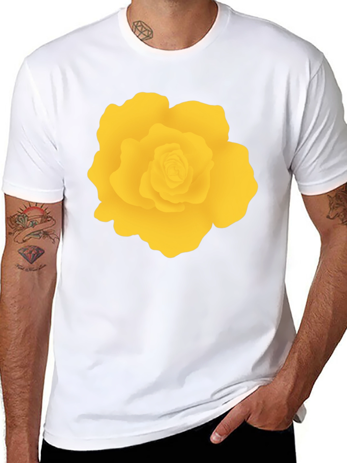Black T-Shirt with Yellow Rose Graphic