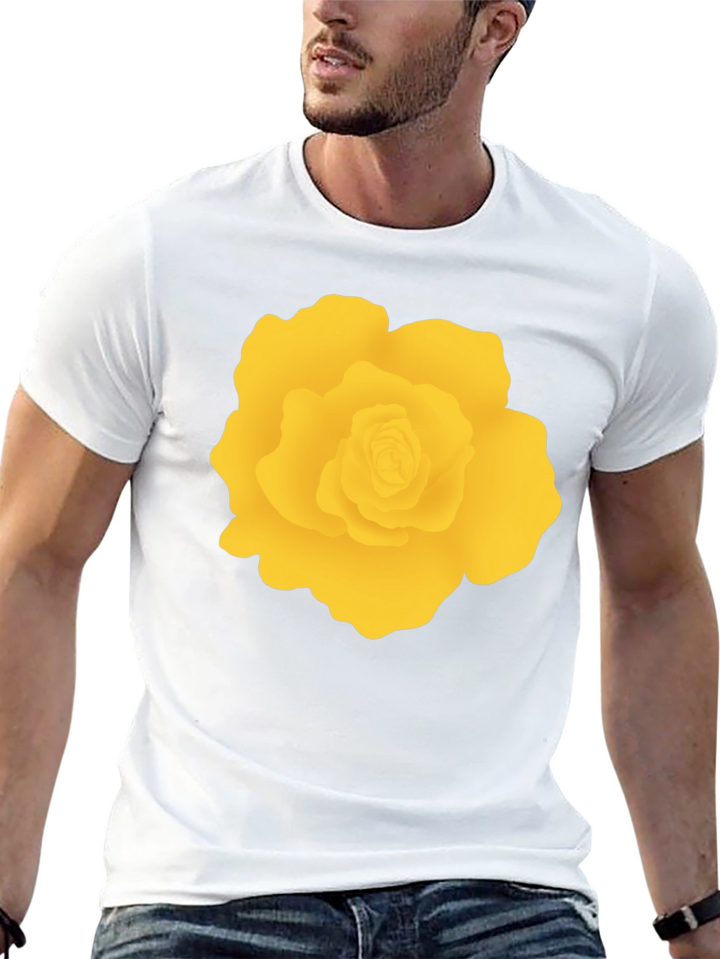 Black T-Shirt with Yellow Rose Graphic