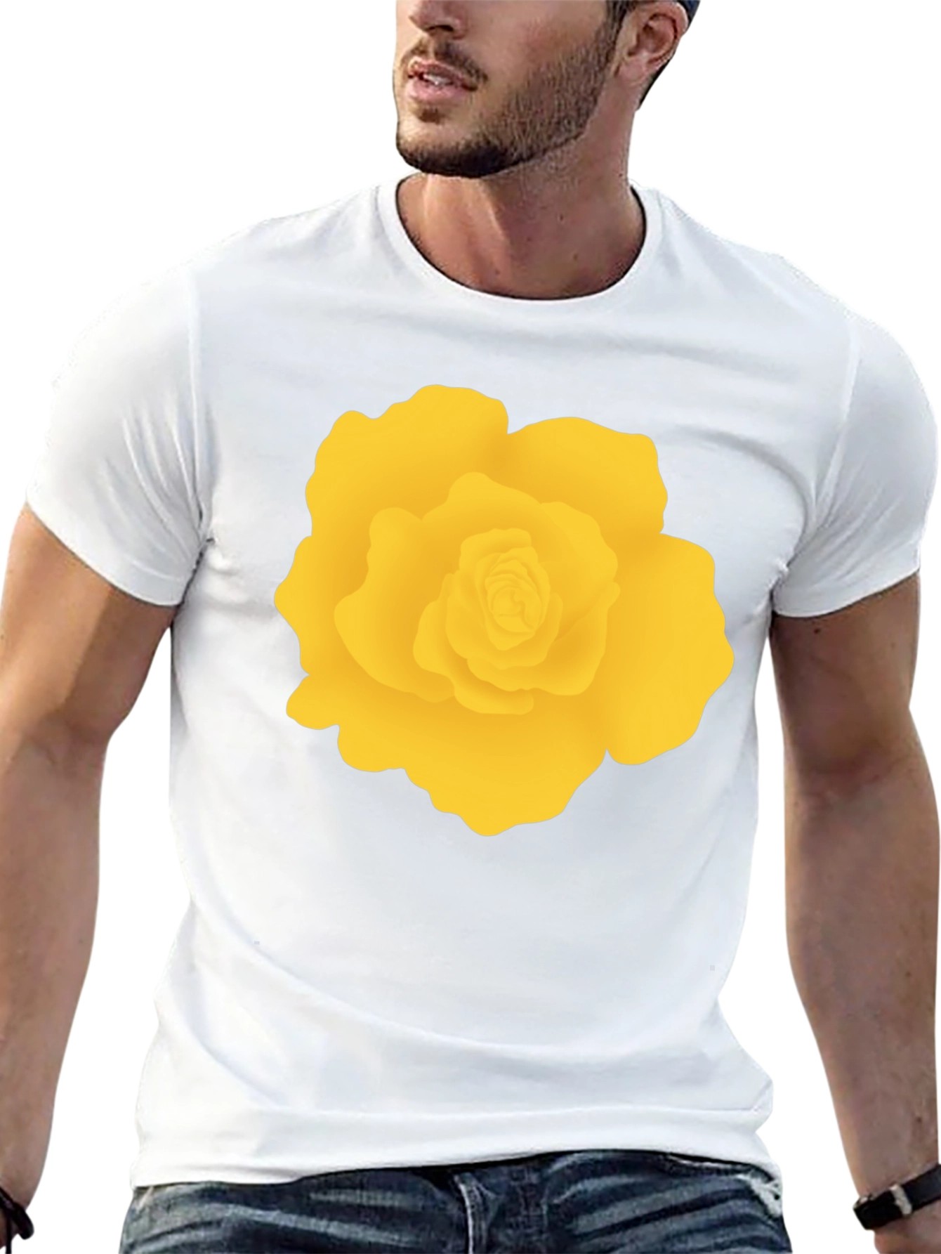 Black T-Shirt with Yellow Rose Graphic