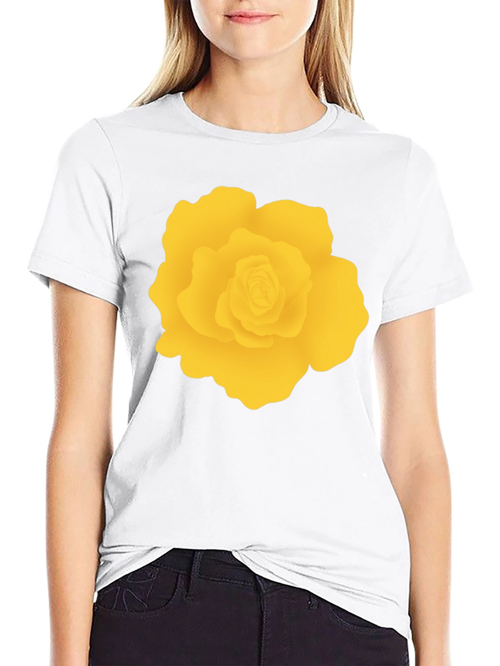 Black T-Shirt with Yellow Rose Graphic