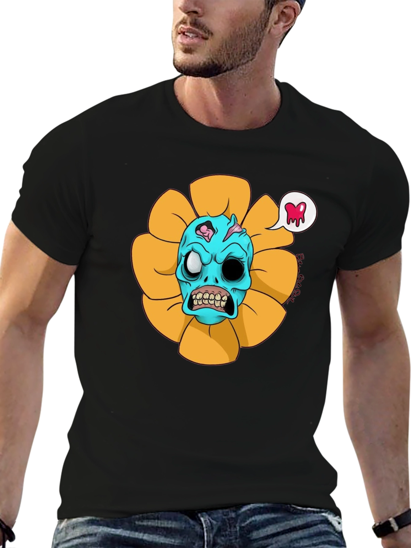 Zombie Sunflower Graphic Tee - Unique Halloween T-Shirt