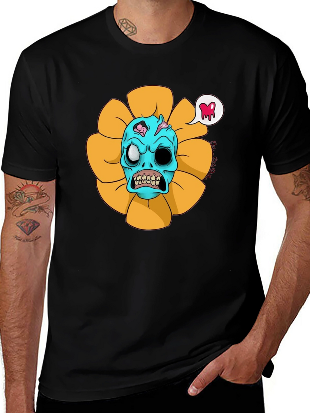 Zombie Sunflower Graphic Tee - Unique Halloween T-Shirt