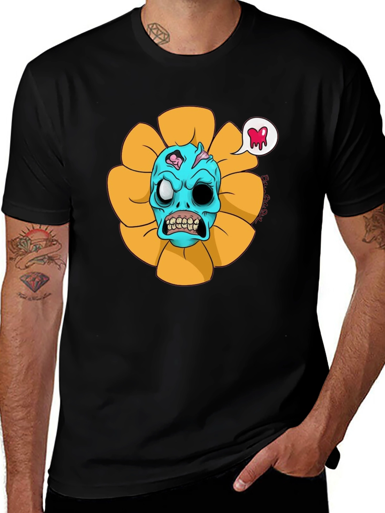 Zombie Sunflower Graphic Tee - Unique Halloween T-Shirt