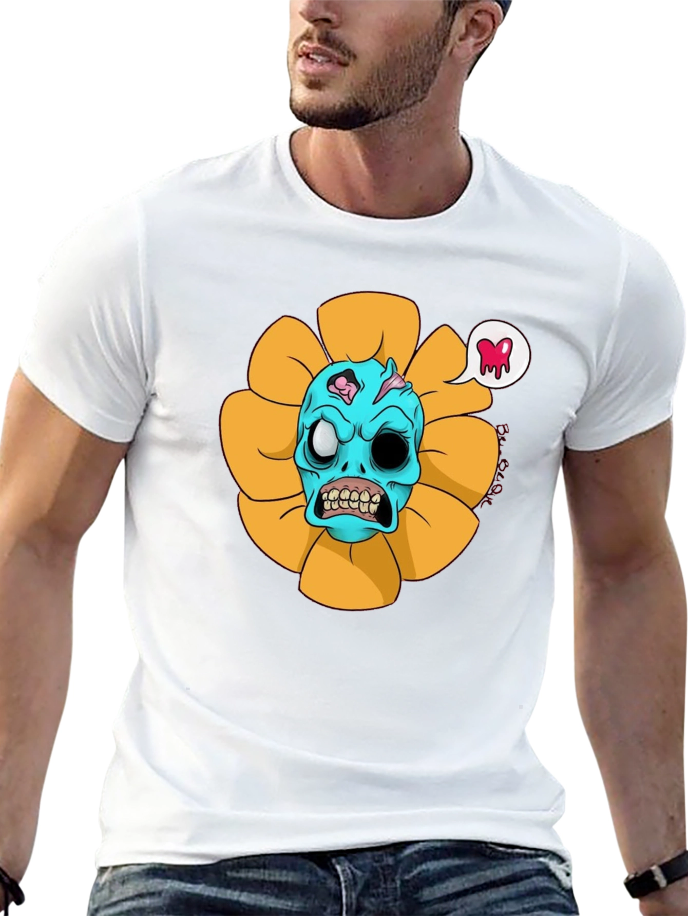 Zombie Sunflower Graphic Tee - Unique Halloween T-Shirt