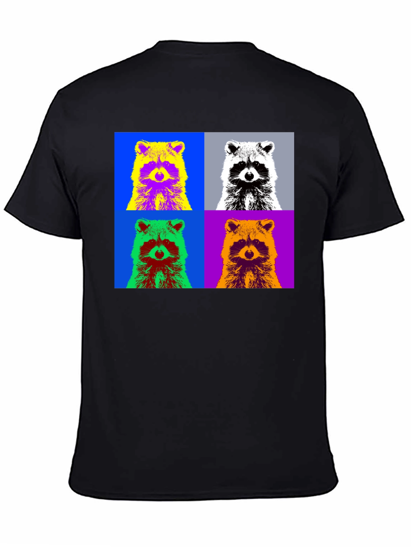 Pop Art Raccoon Graphic Tee - Stylish Black T-Shirt