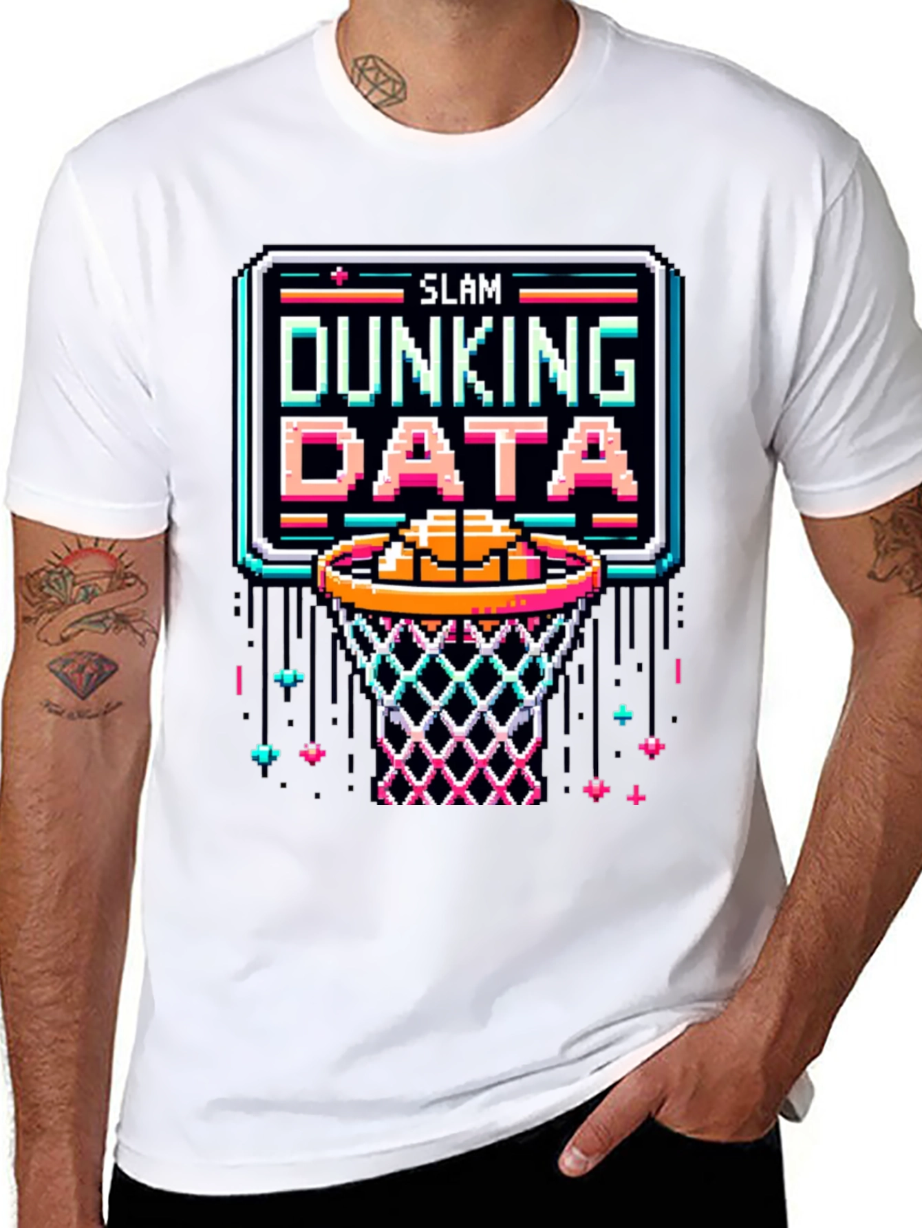 Slam Dunking Data Pixel Art T-Shirt