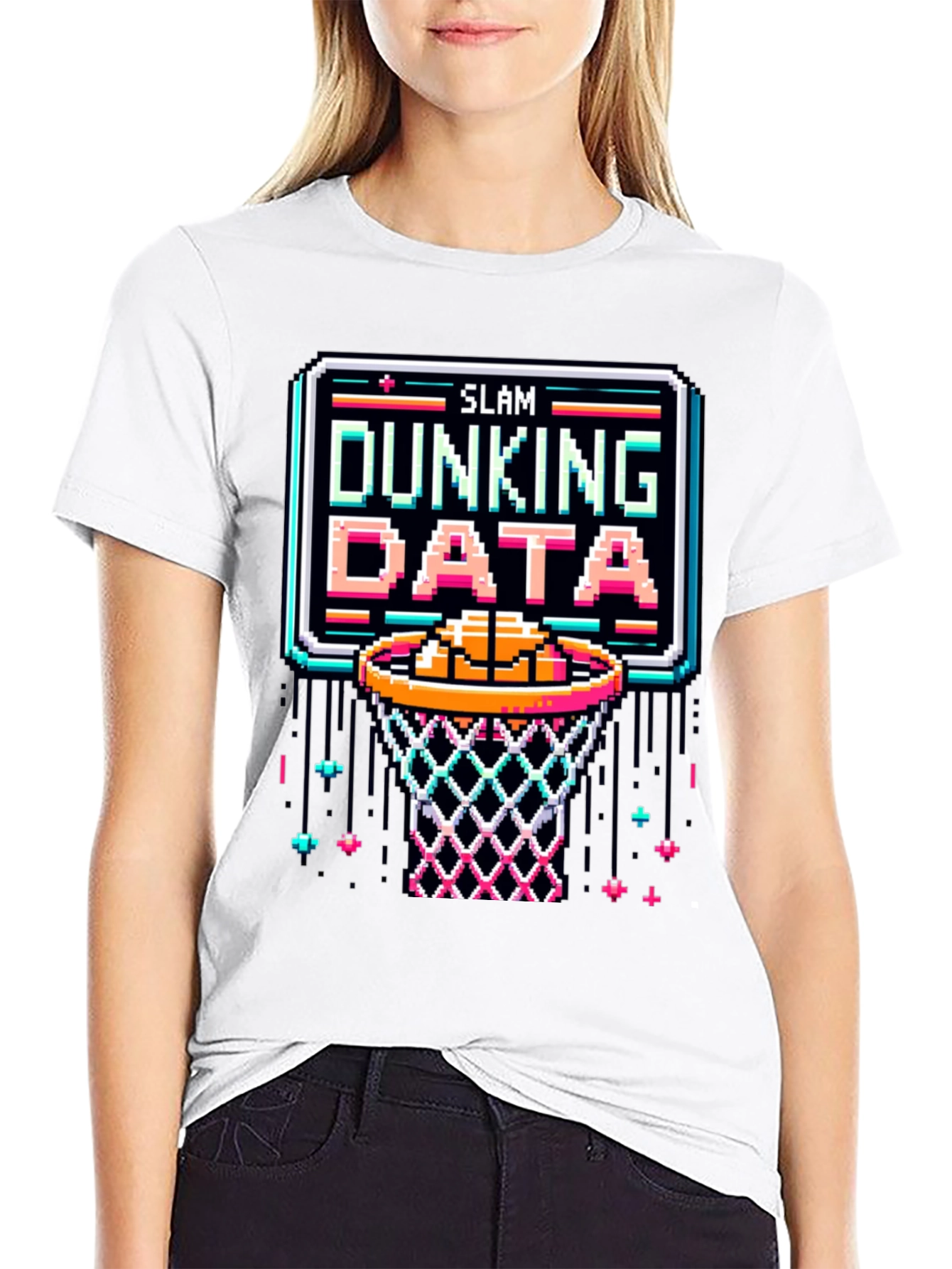 Slam Dunking Data Pixel Art T-Shirt