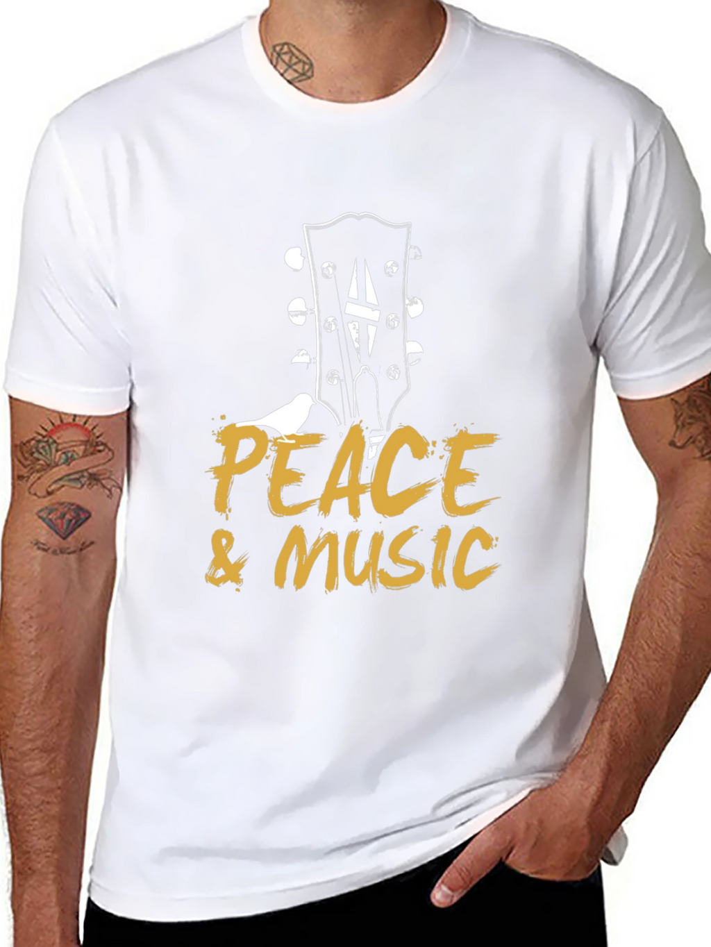 Peace & Music Guitar Headstock Black T-Shirt