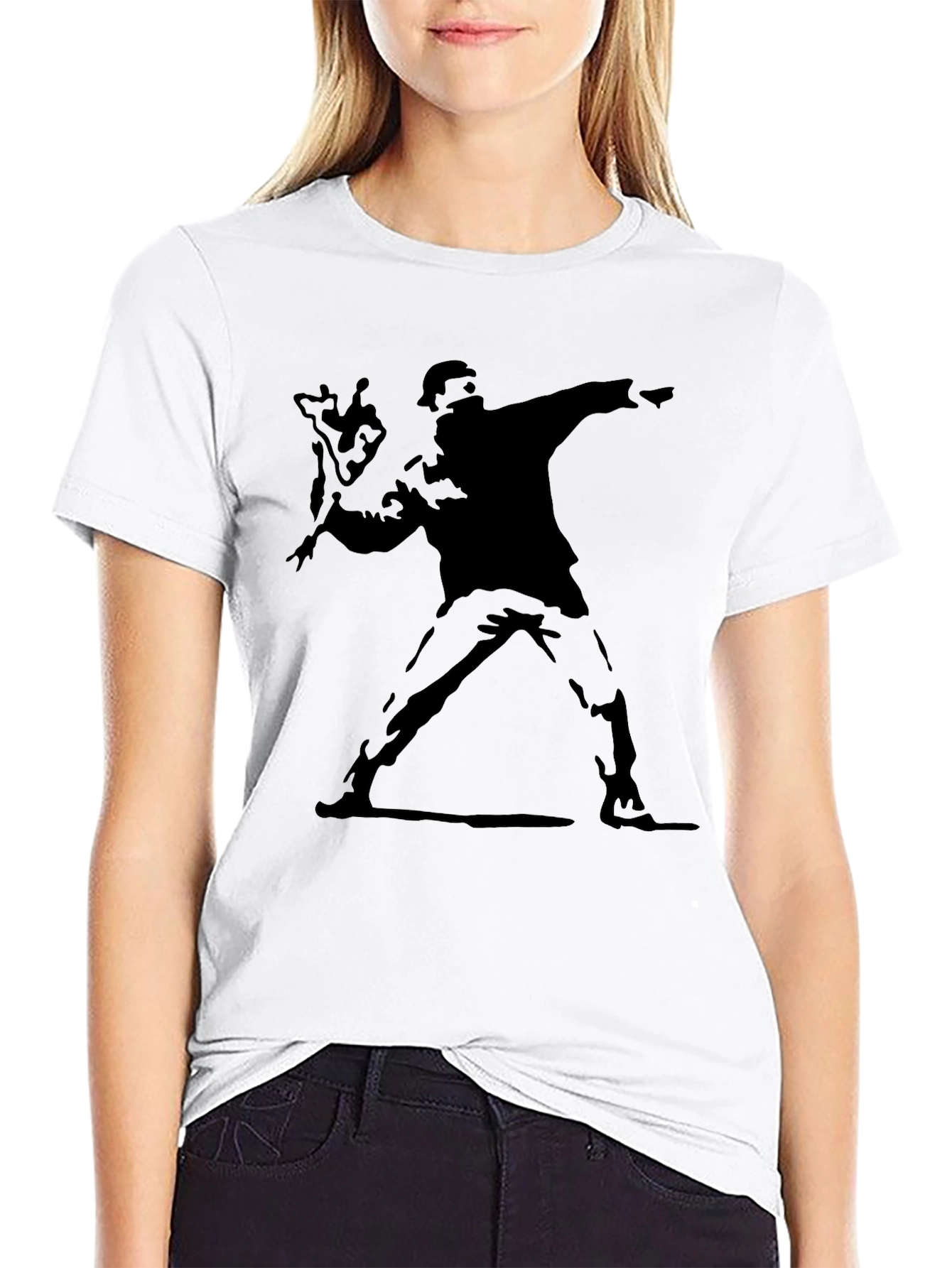 Banksy Flower Thrower Graphic Tee - Black