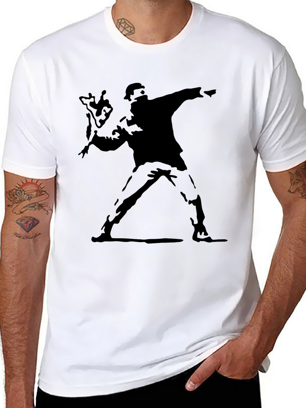 Banksy Flower Thrower Graphic Tee - Black