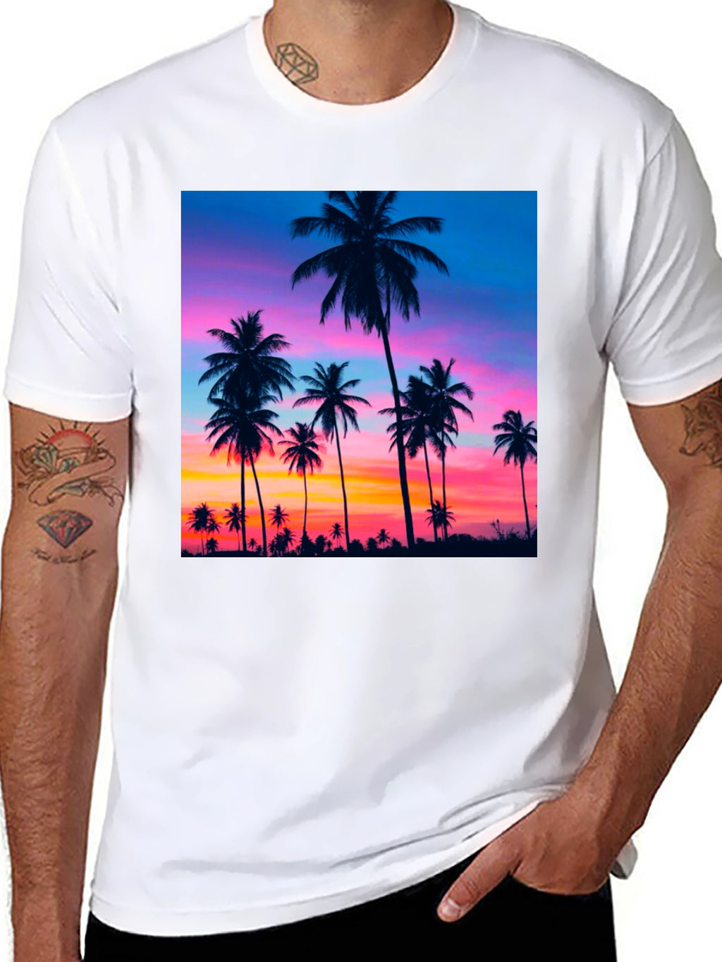 Sunset Palm Tree Graphic Black T-Shirt