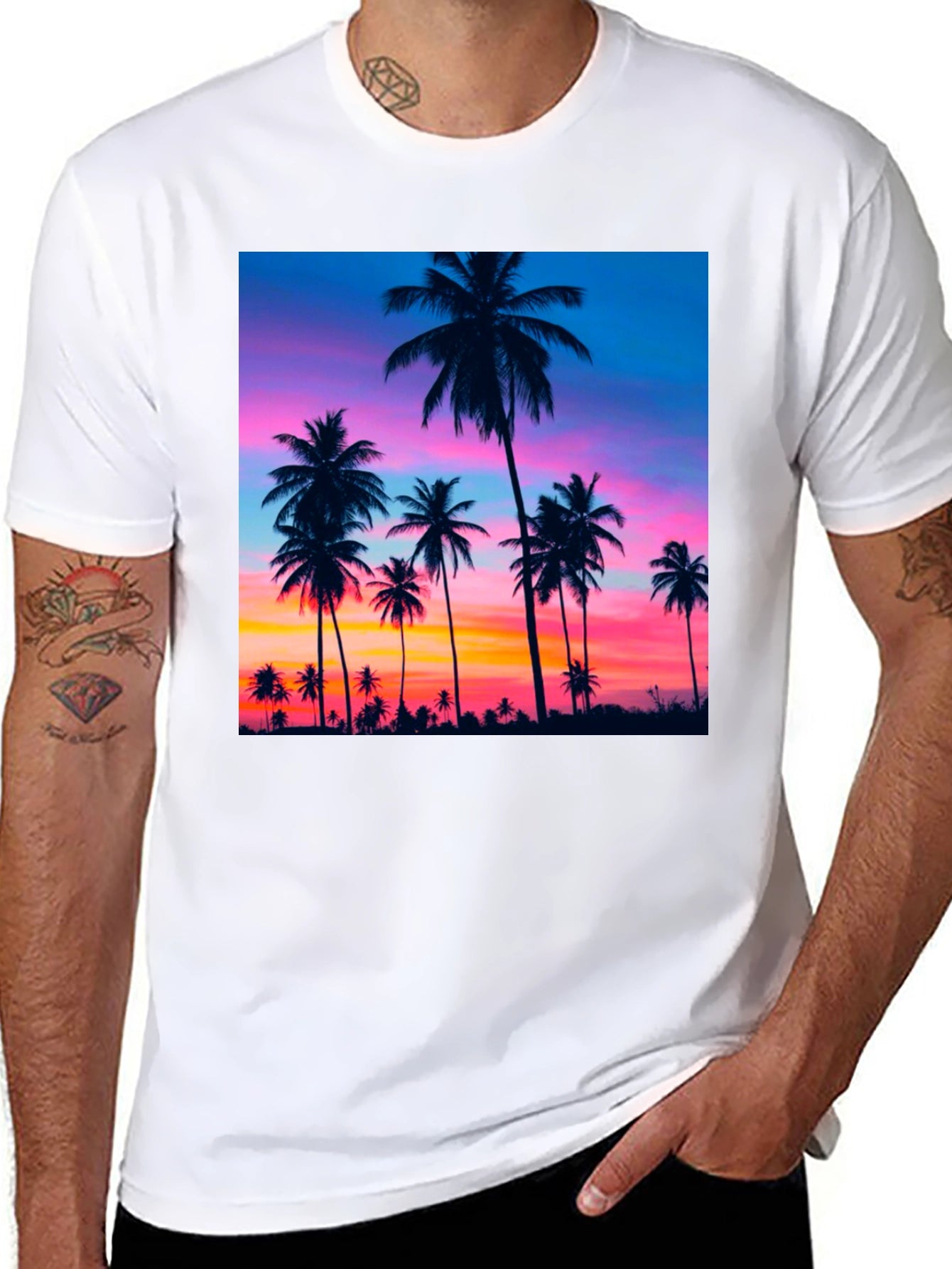 Sunset Palm Tree Graphic Black T-Shirt