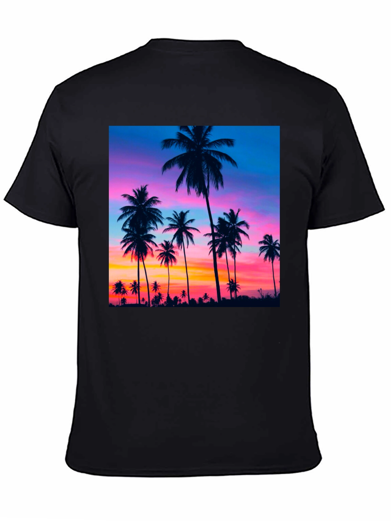Sunset Palm Tree Graphic Black T-Shirt