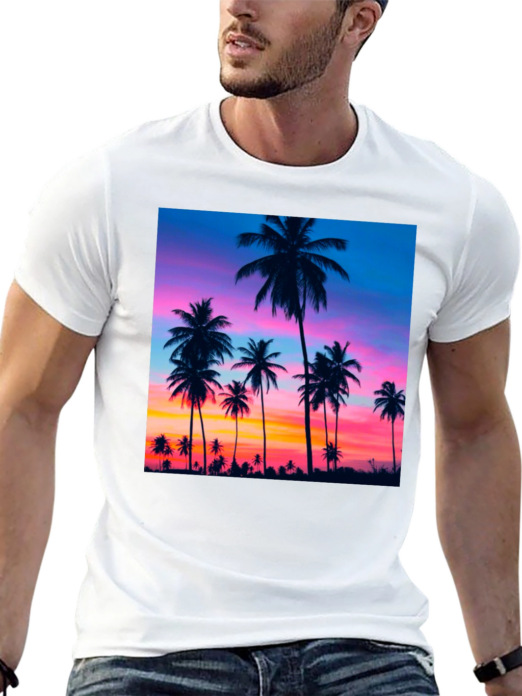Sunset Palm Tree Graphic Black T-Shirt