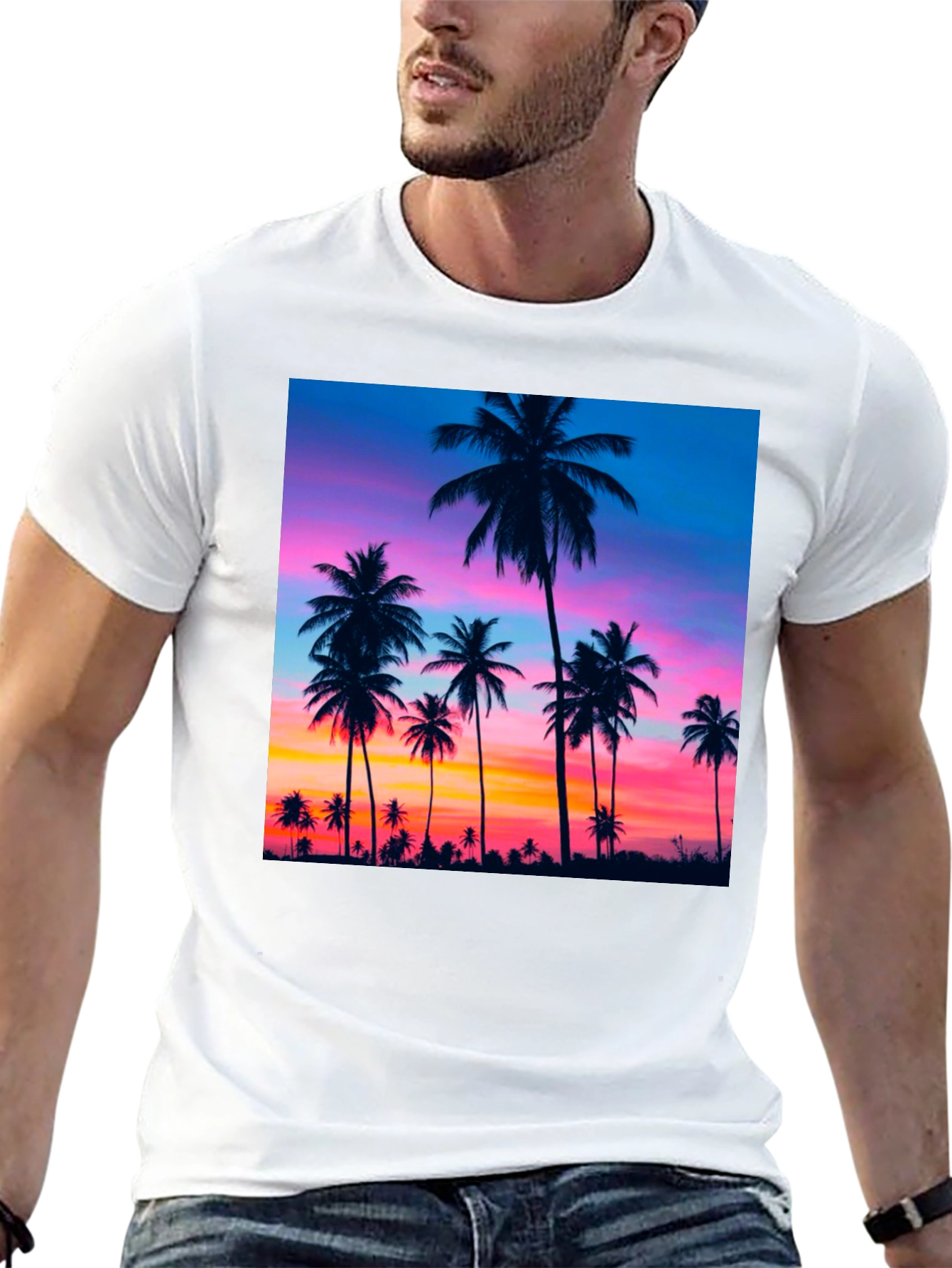 Sunset Palm Tree Graphic Black T-Shirt