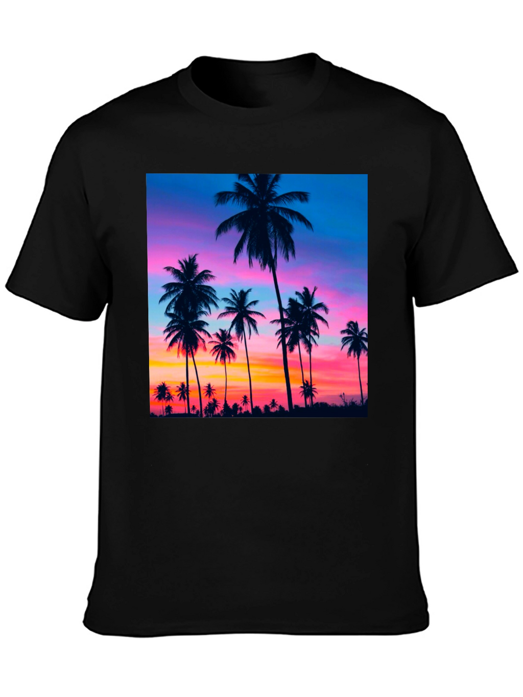 Sunset Palm Tree Graphic Black T-Shirt