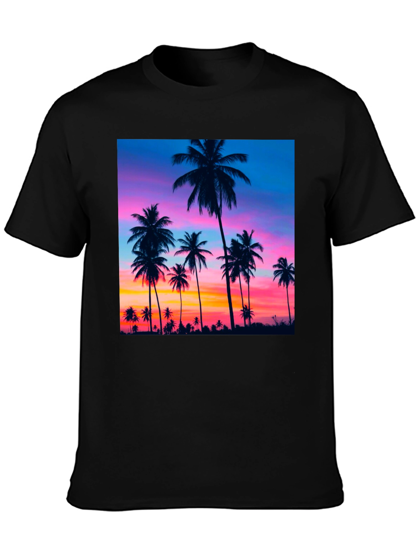 Sunset Palm Tree Graphic Black T-Shirt