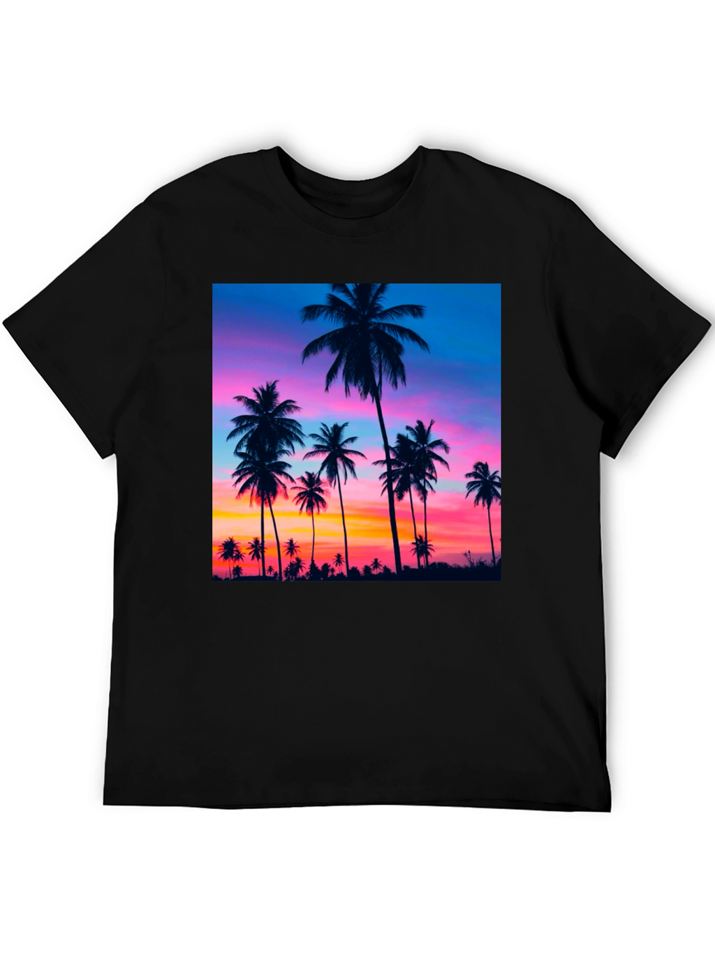 Sunset Palm Tree Graphic Black T-Shirt