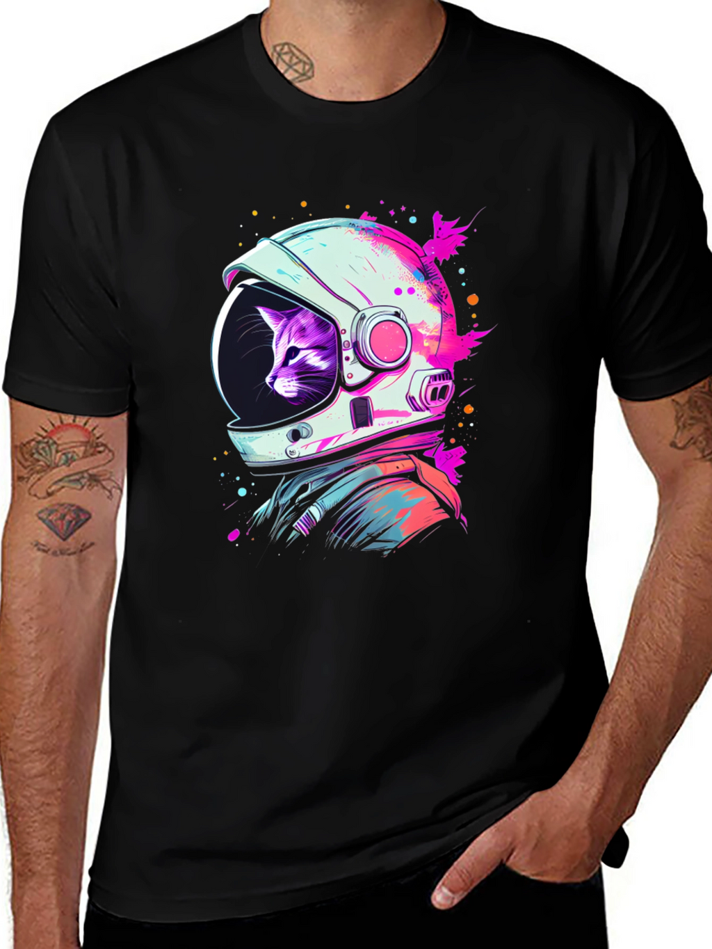 Cat Astronaut Black T-Shirt - Space Purrfect!