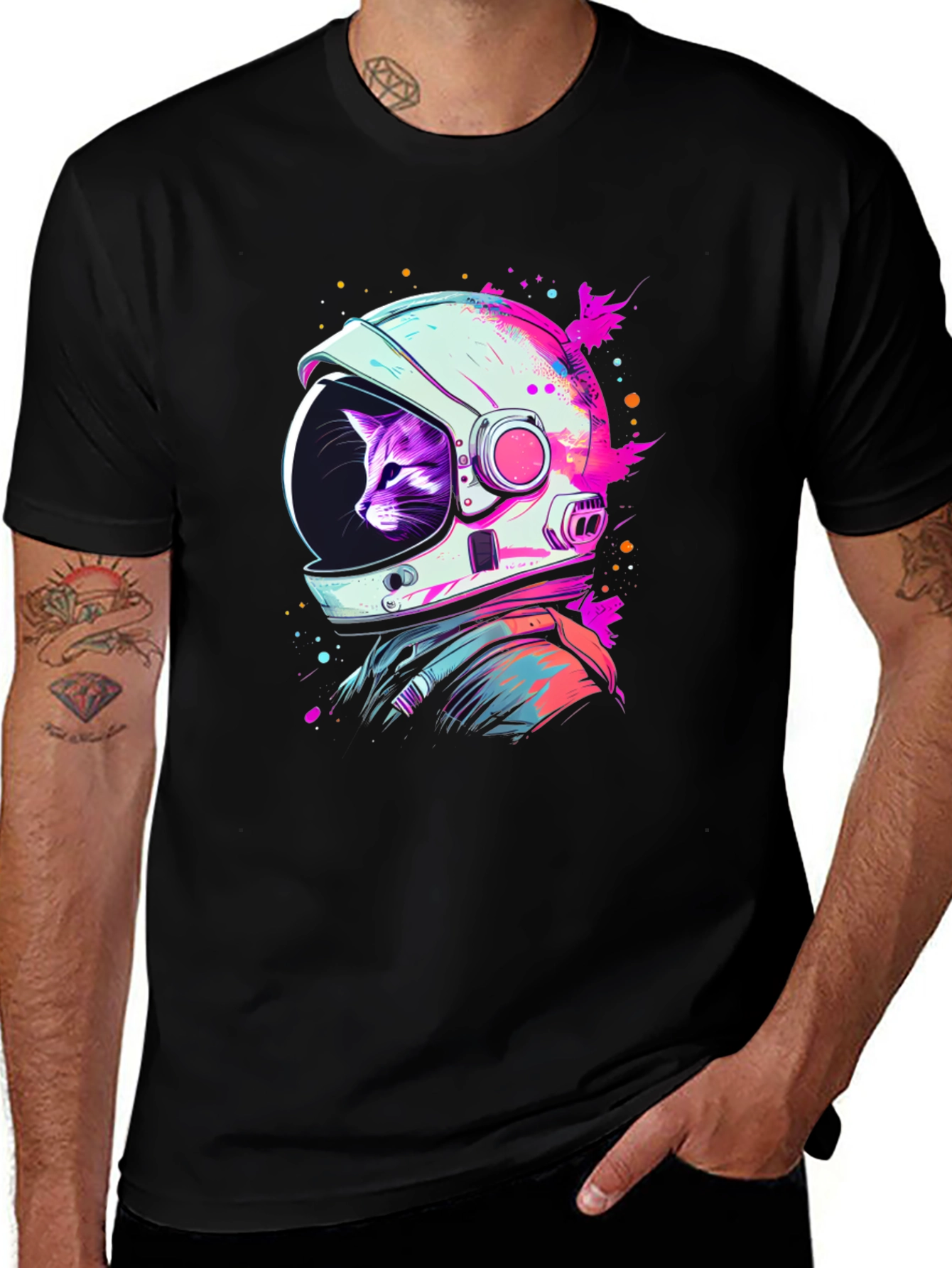 Cat Astronaut Black T-Shirt - Space Purrfect!