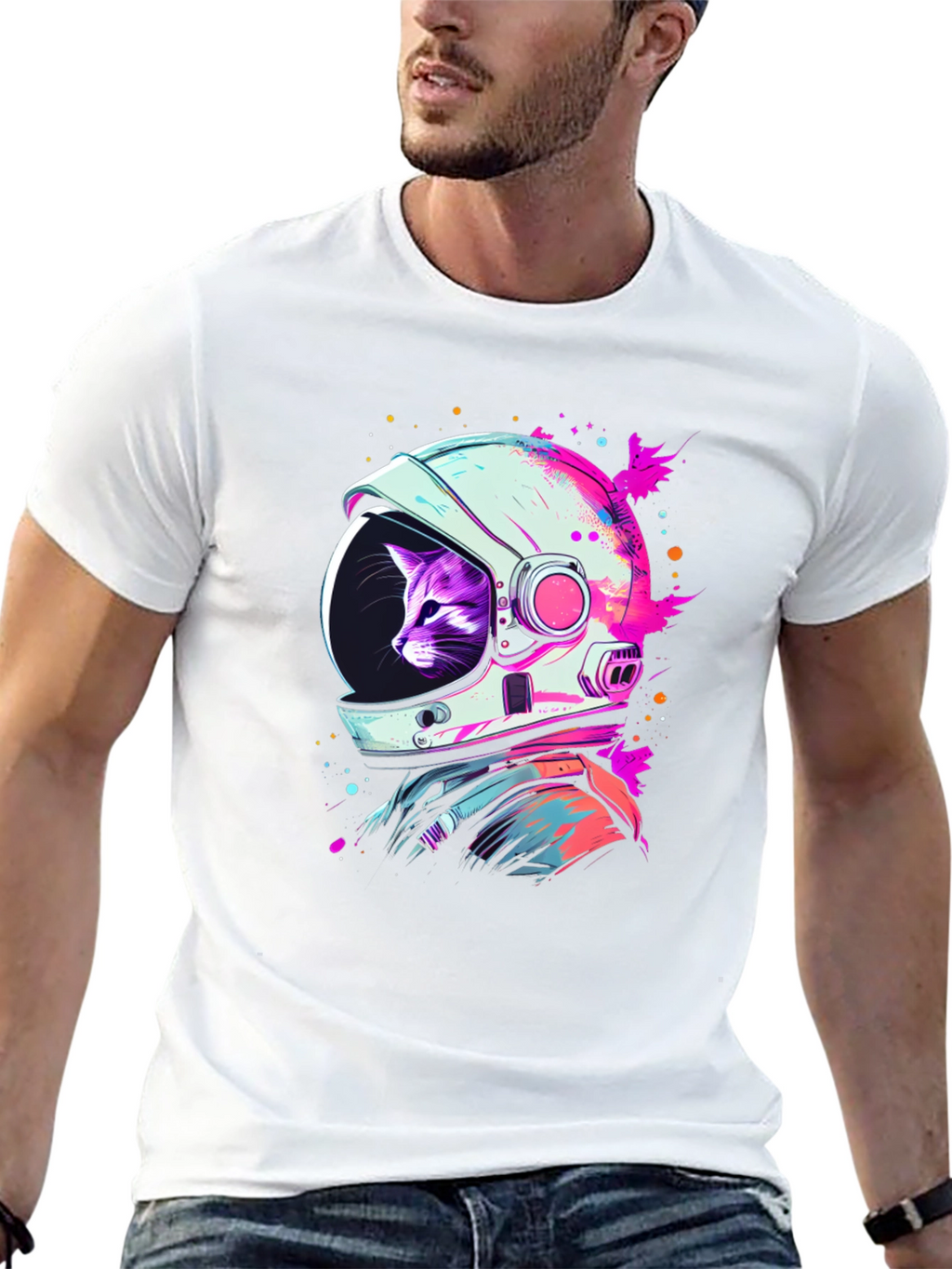Cat Astronaut Black T-Shirt - Space Purrfect!