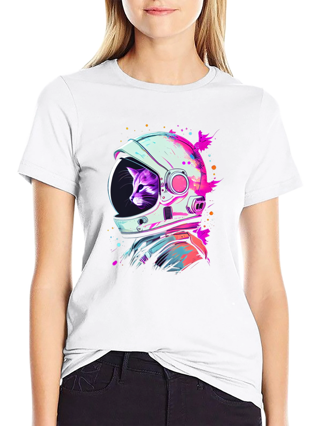 Cat Astronaut Black T-Shirt - Space Purrfect!
