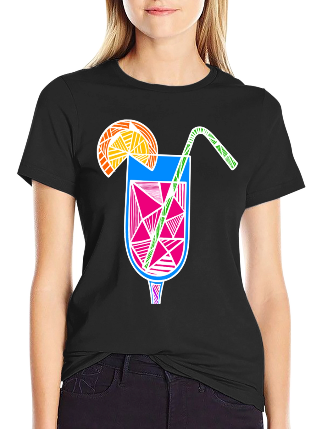 Abstract Cocktail Graphic Tee - Modern Black T-Shirt