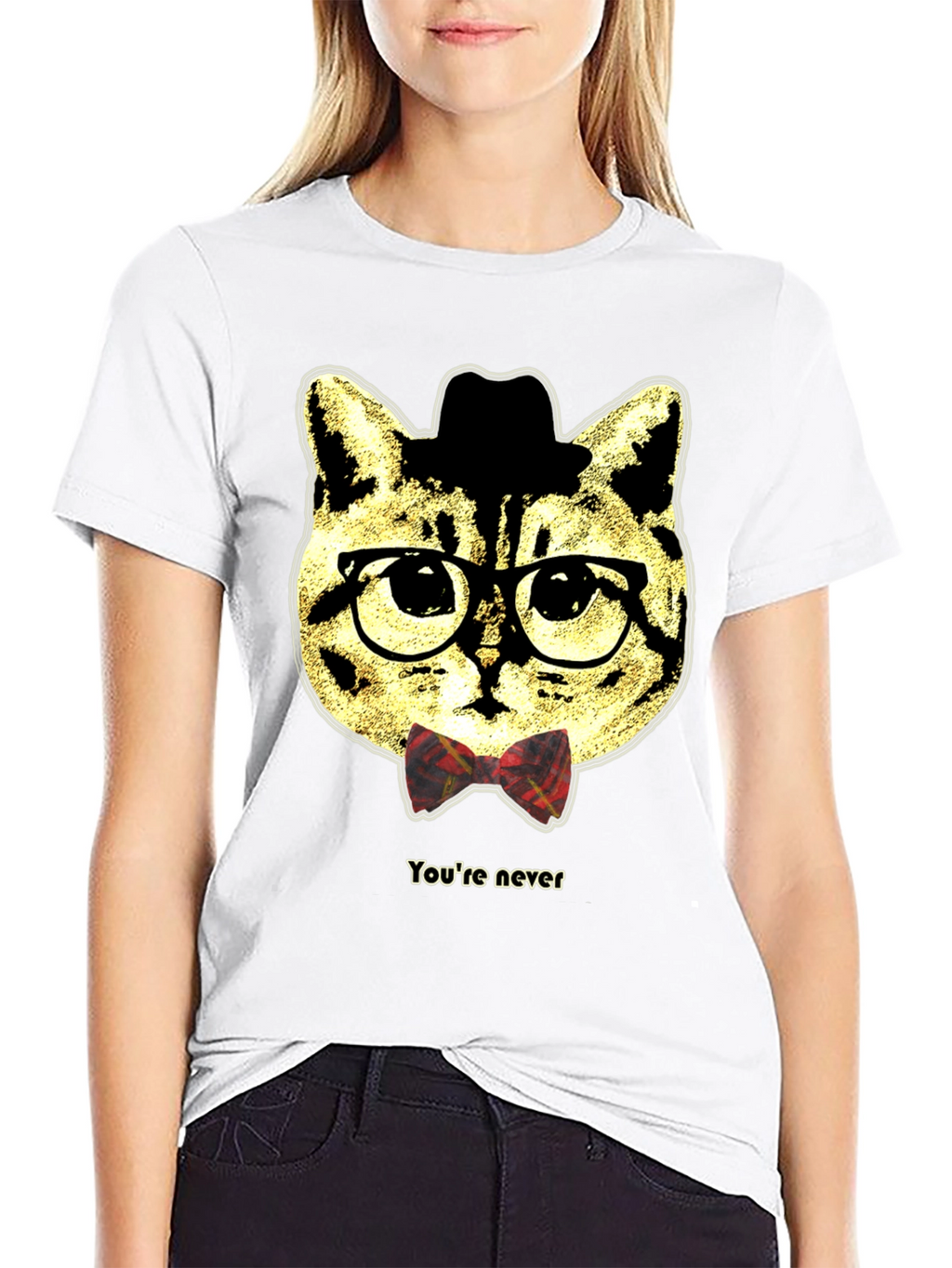 Hipster Cat Graphic Tee - Youre Never Alone