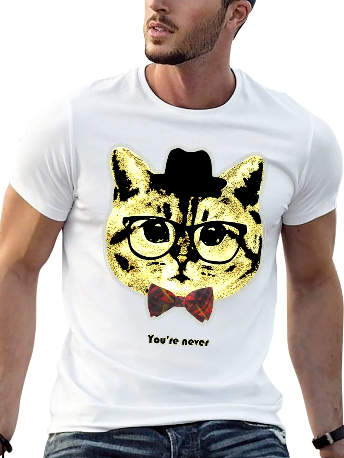 Hipster Cat Graphic Tee - Youre Never Alone