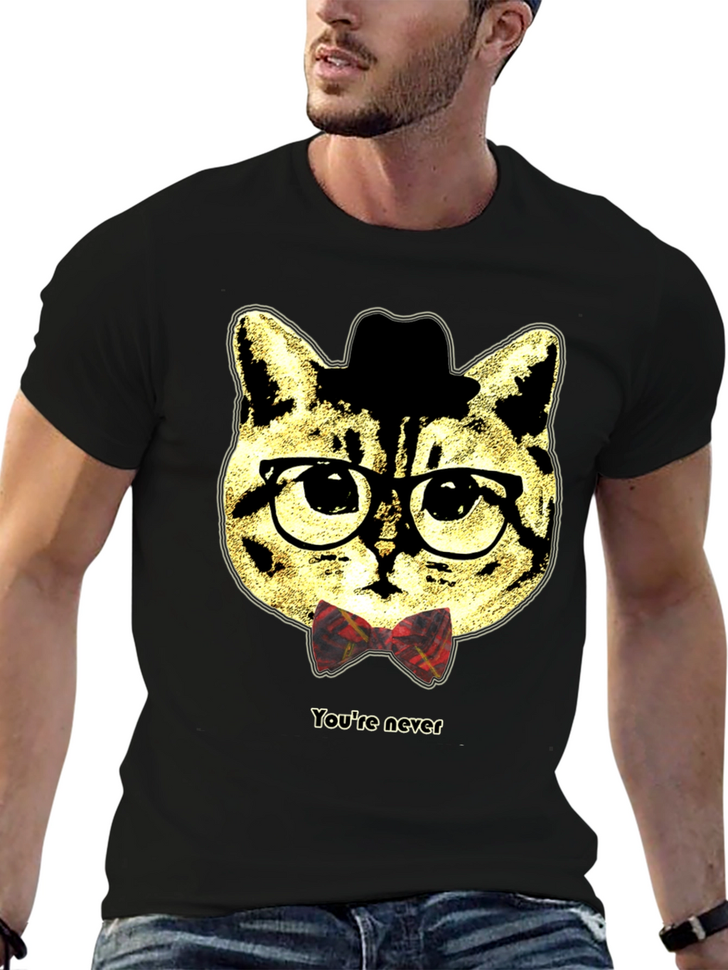 Hipster Cat Graphic Tee - Youre Never Alone