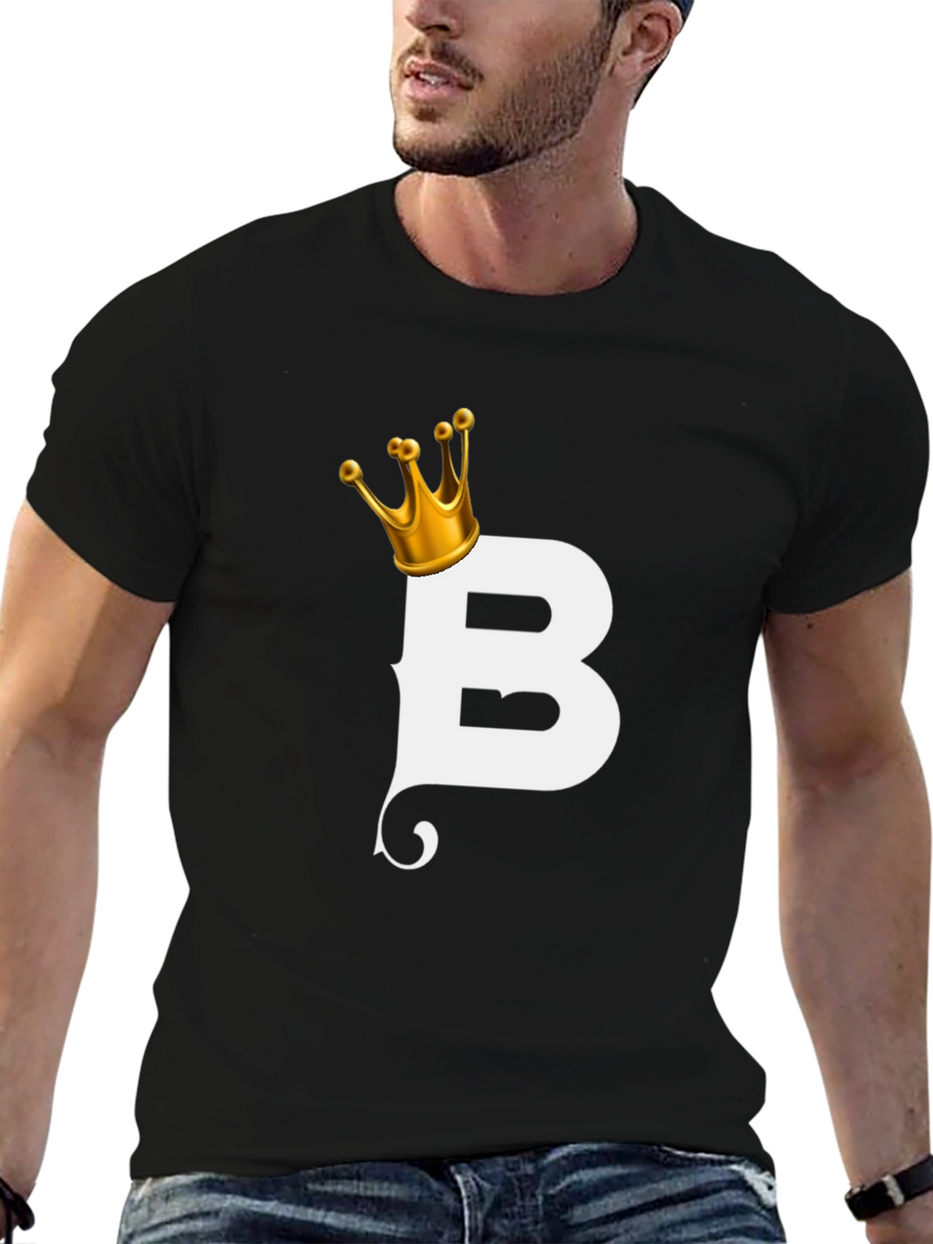 King B Black T-Shirt - Stylish Letter Graphic Tee