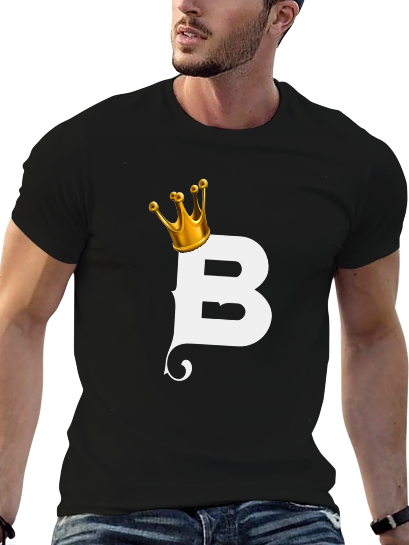 King B Black T-Shirt - Stylish Letter Graphic Tee