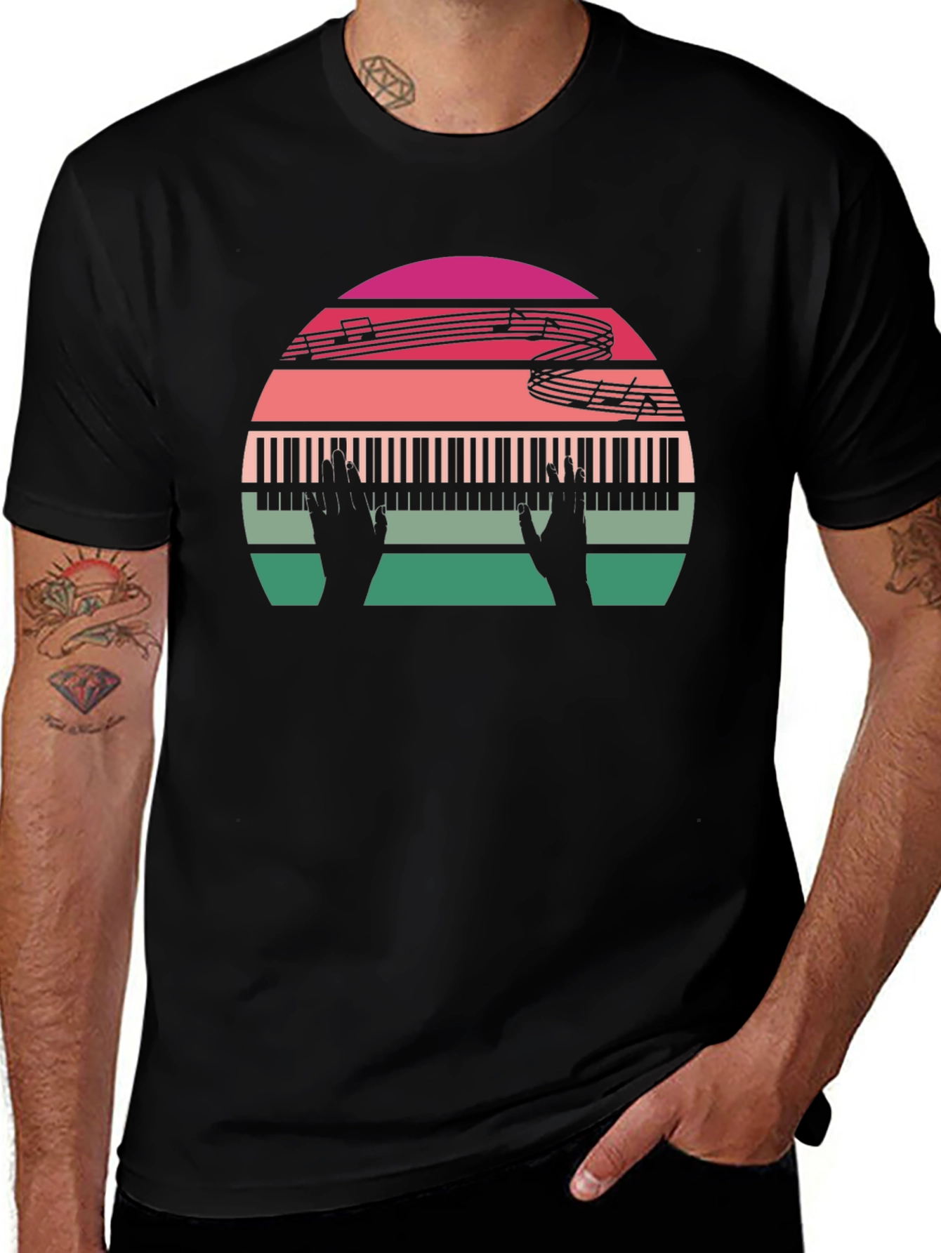 Retro Music Lover Piano Sunset Graphic Tee