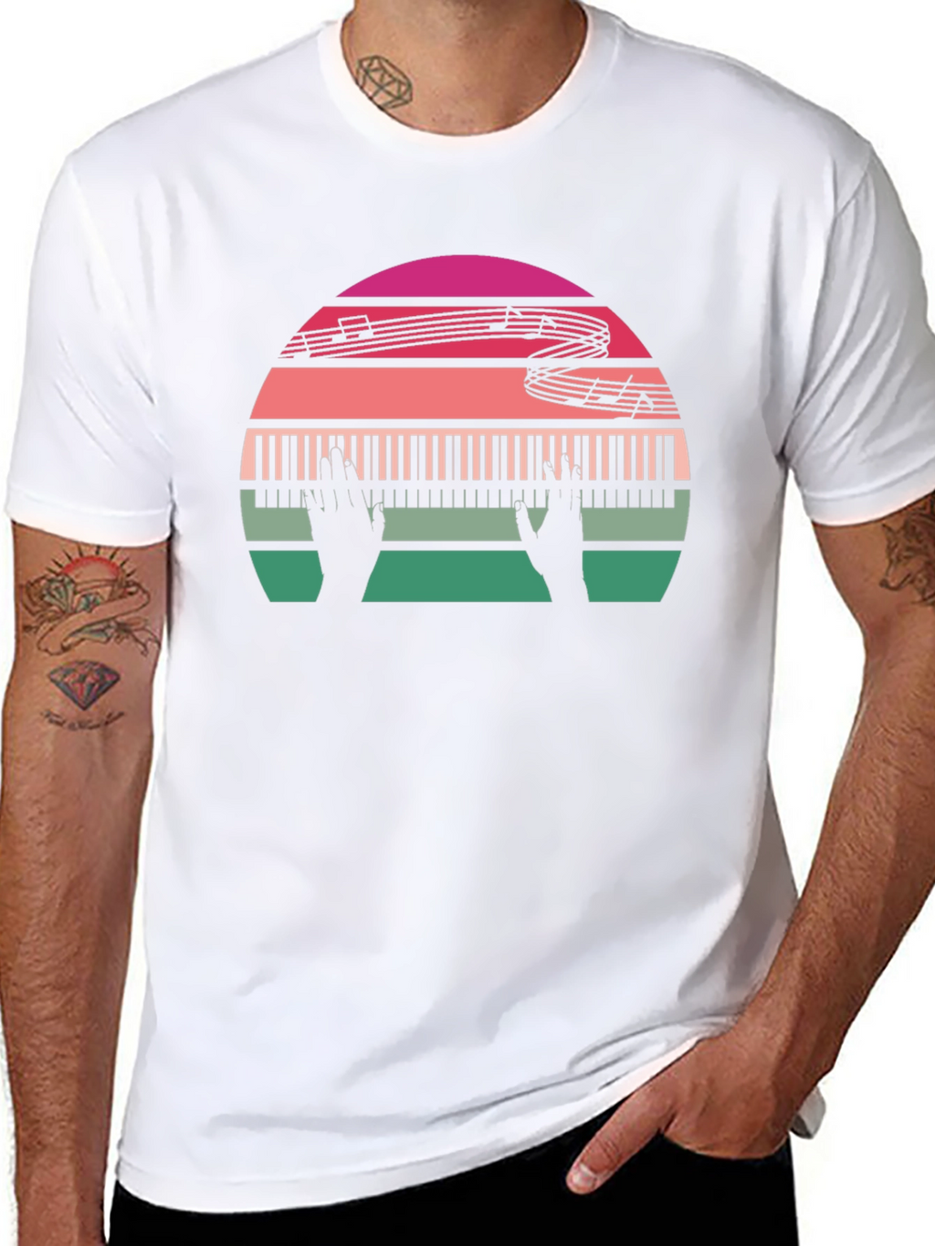 Retro Music Lover Piano Sunset Graphic Tee