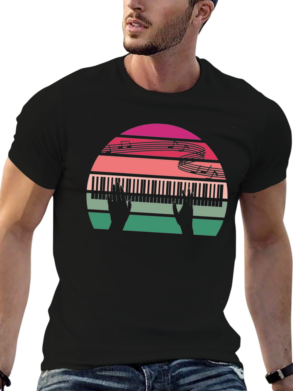 Retro Music Lover Piano Sunset Graphic Tee