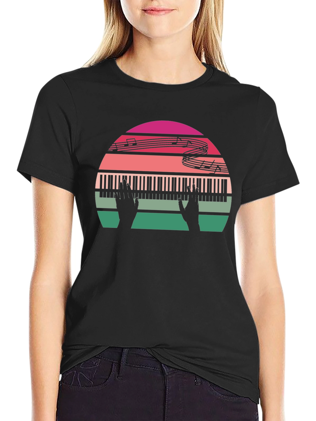 Retro Music Lover Piano Sunset Graphic Tee