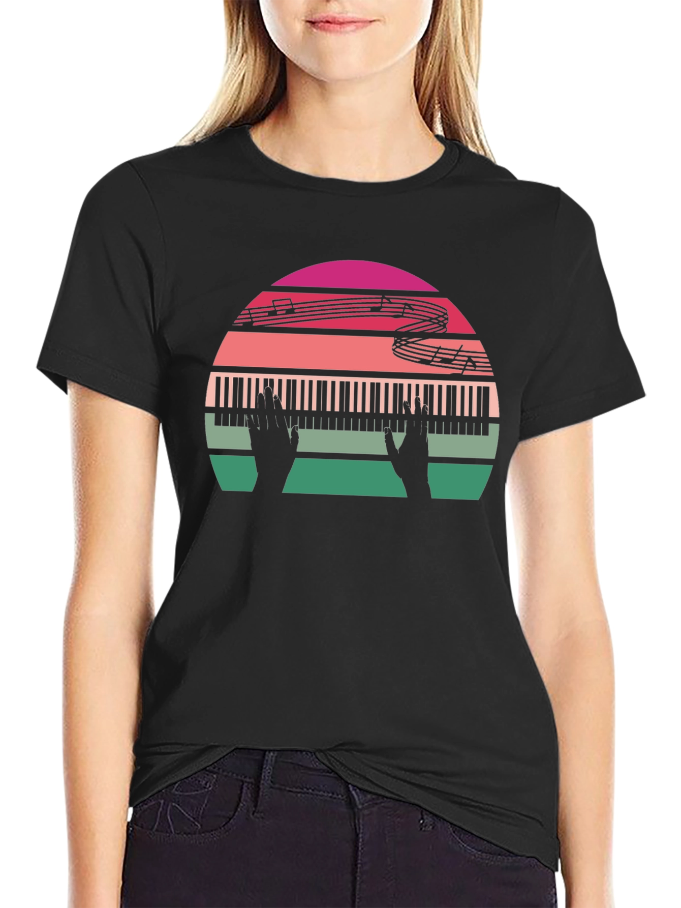 Retro Music Lover Piano Sunset Graphic Tee