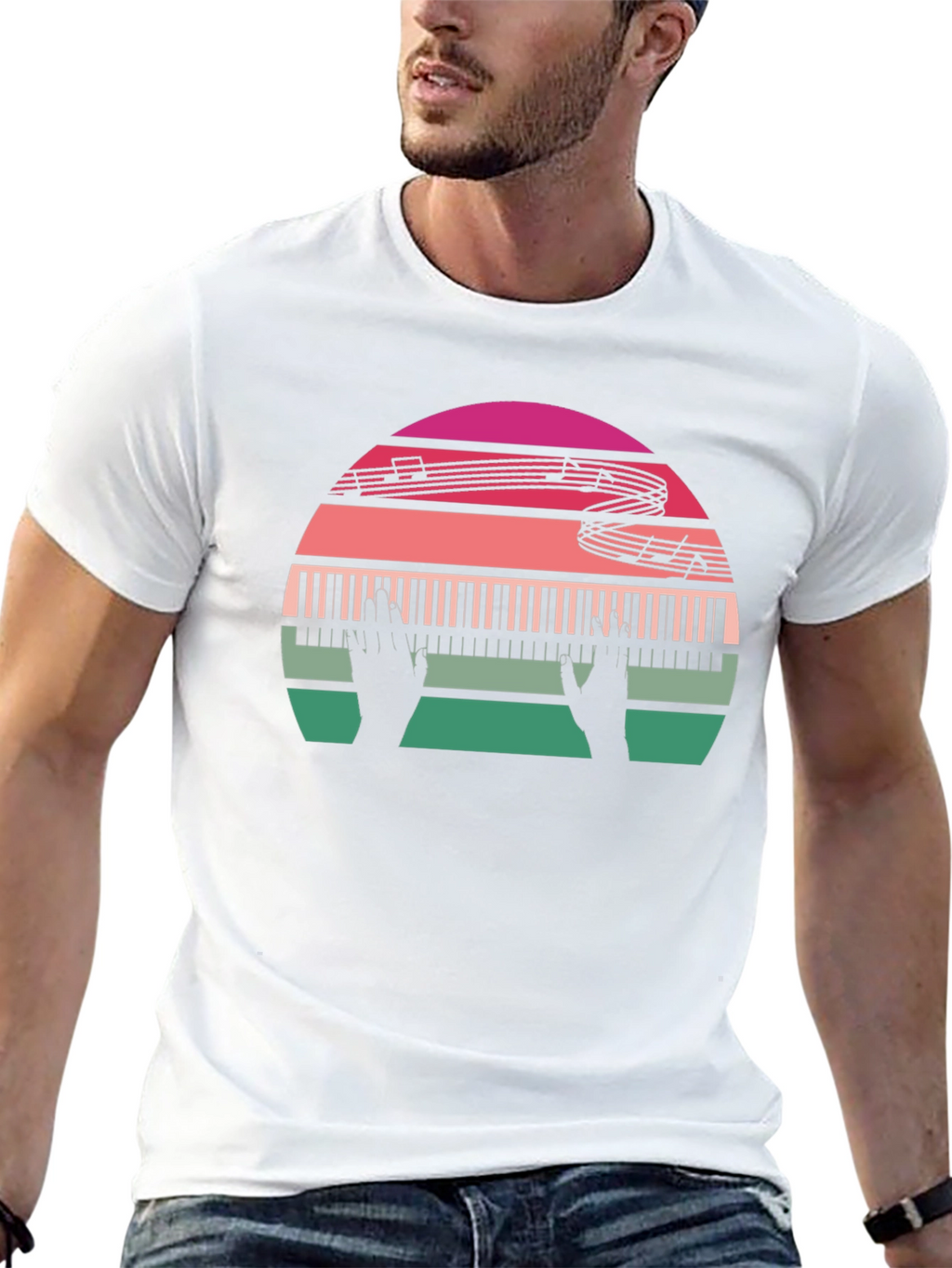 Retro Music Lover Piano Sunset Graphic Tee