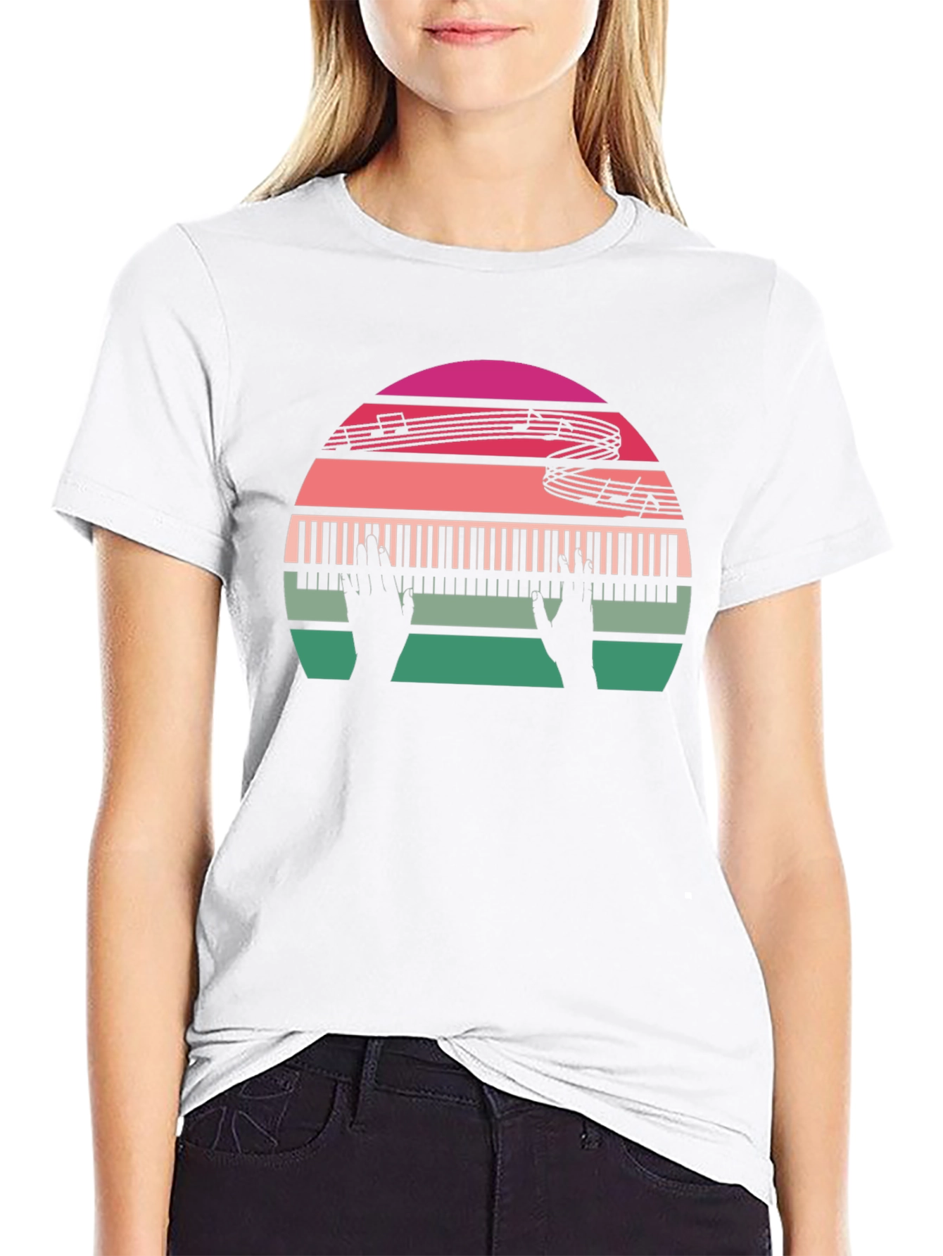 Retro Music Lover Piano Sunset Graphic Tee