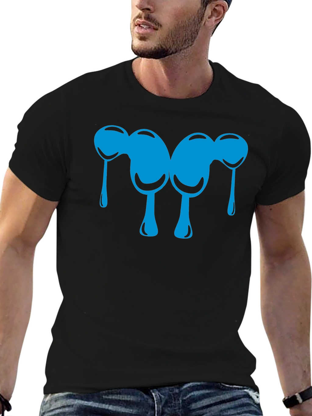 Abstract Blue Drip Design Black T-Shirt