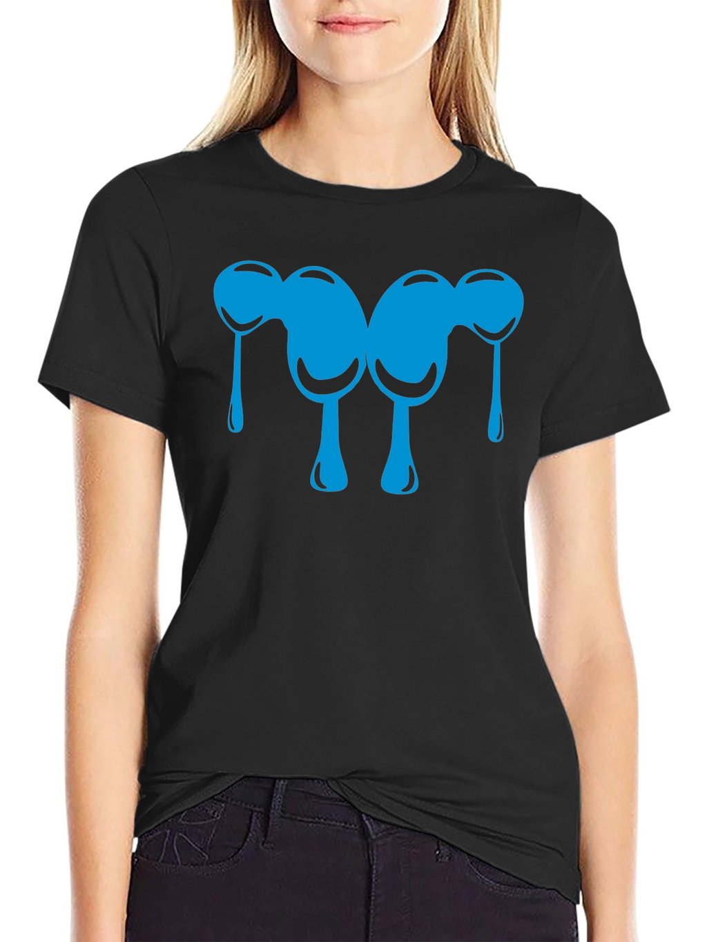 Abstract Blue Drip Design Black T-Shirt