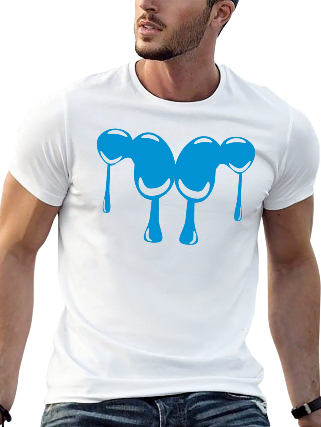 Abstract Blue Drip Design Black T-Shirt