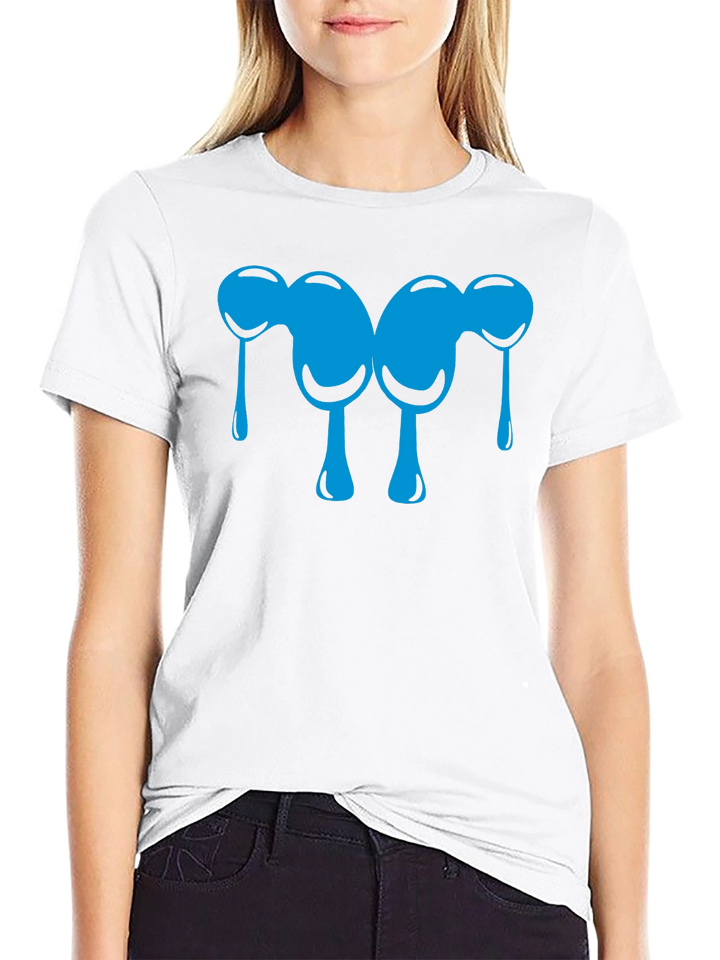 Abstract Blue Drip Design Black T-Shirt