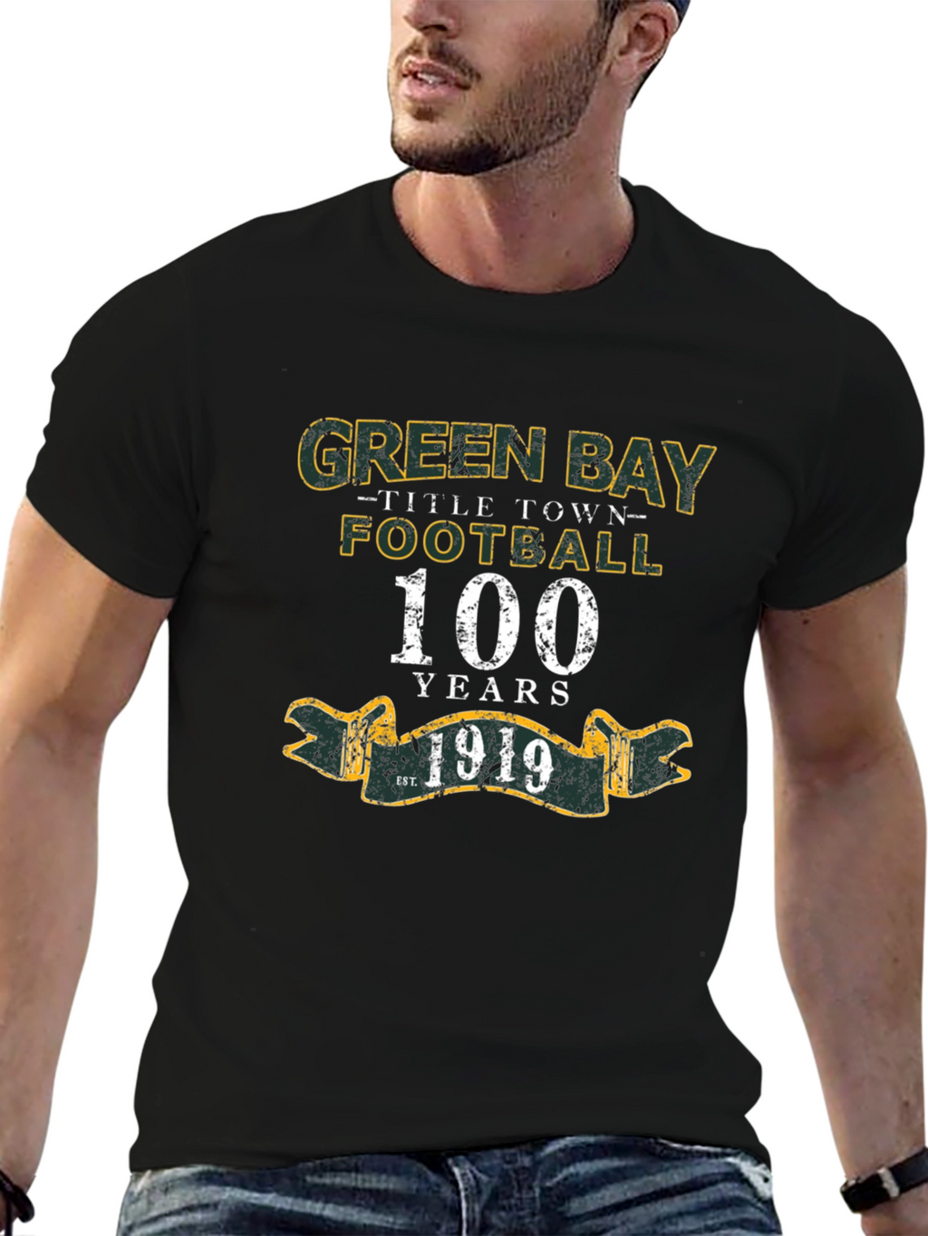 Green Bay Football 100 Years Black T-Shirt