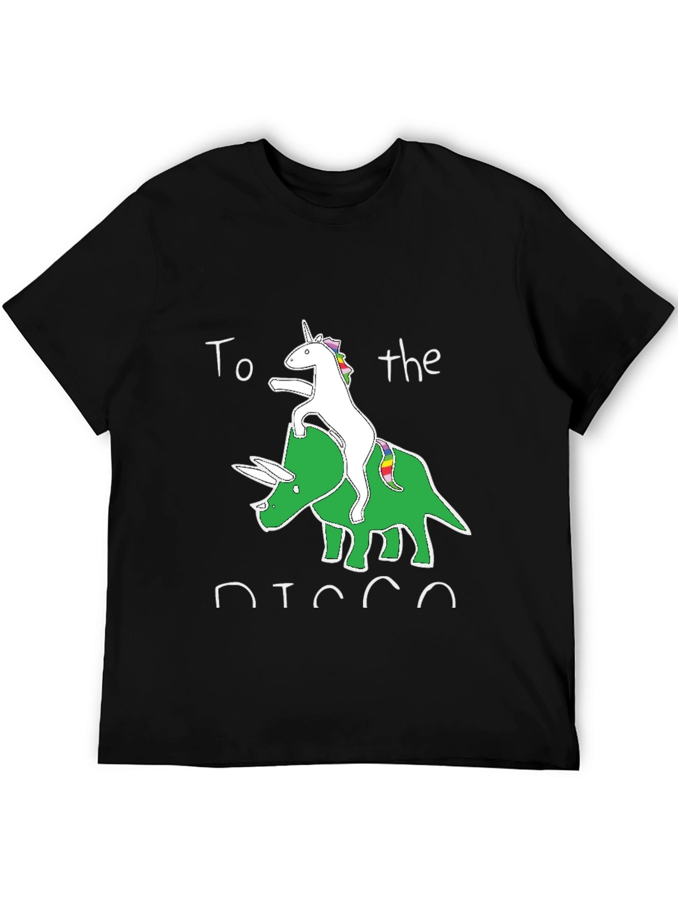 Unicorn Riding Triceratops Black Graphic T-Shirt