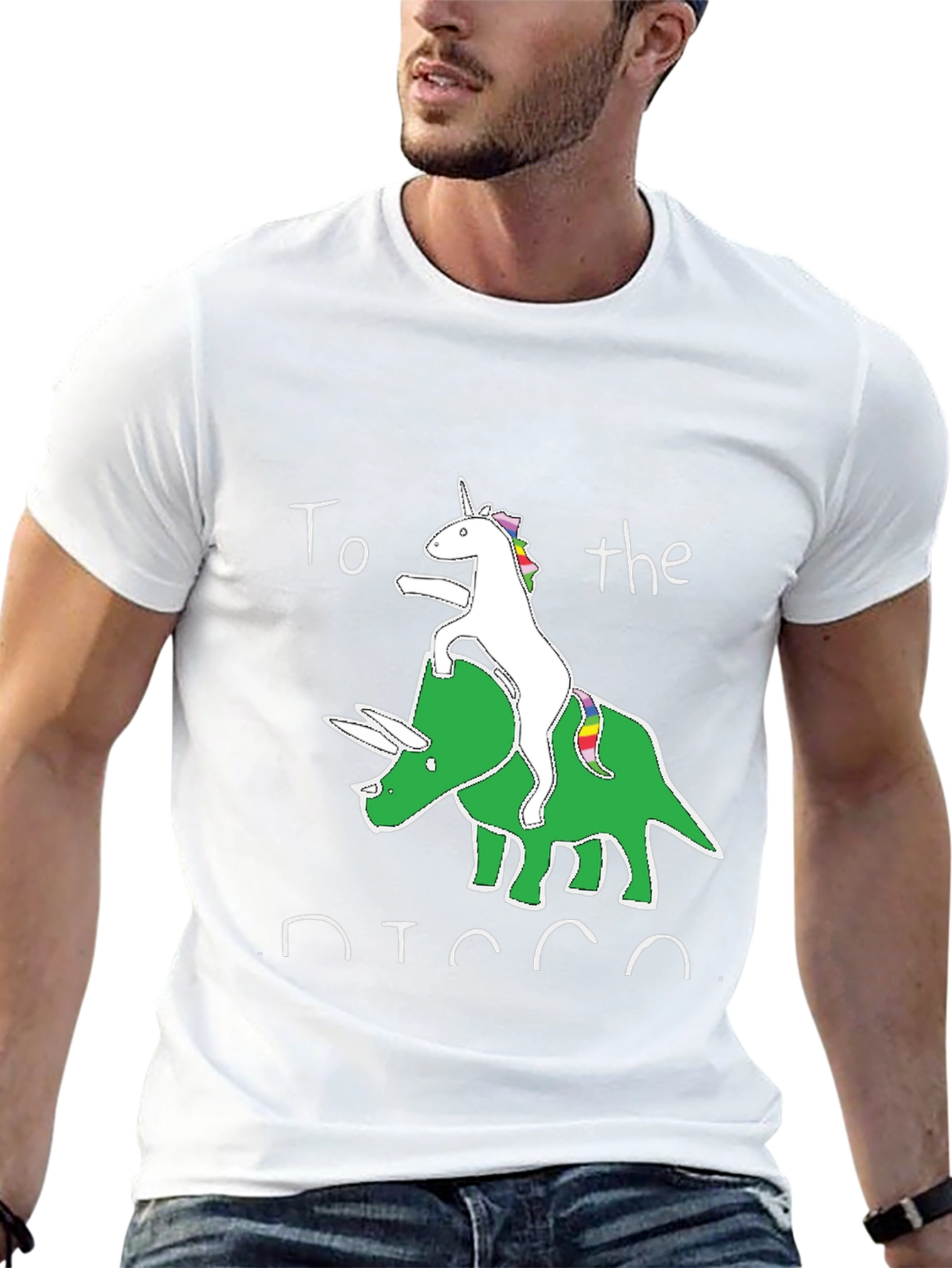 Unicorn Riding Triceratops Black Graphic T-Shirt