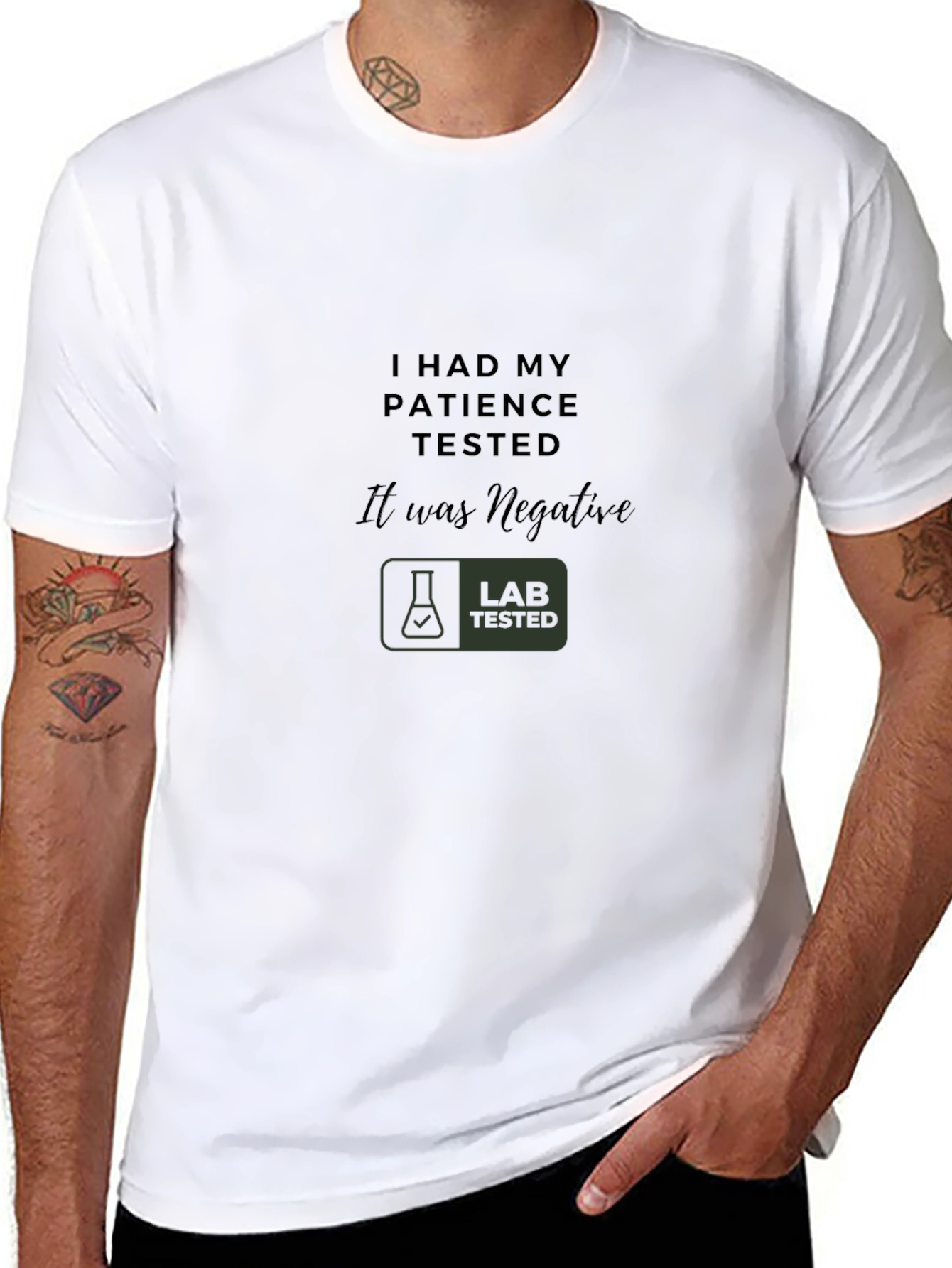 Humorous Patience Tested Graphic Tee - Black