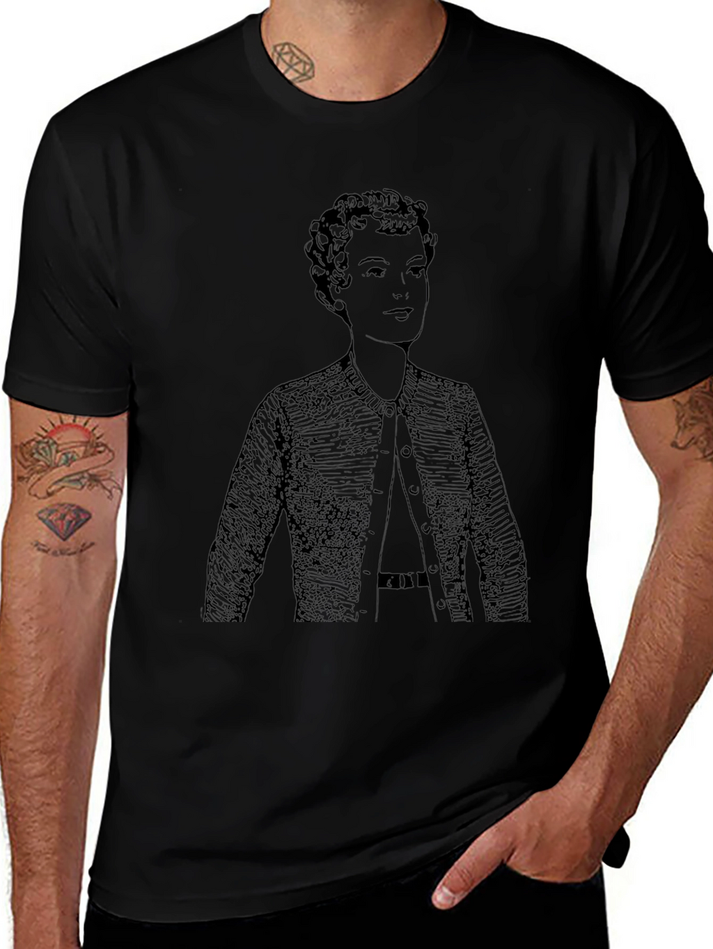 Woman in Cardigan T-Shirt